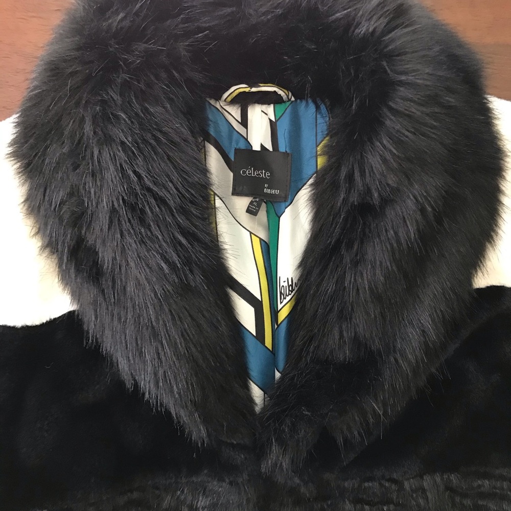 CeLeste by Bibhu fur cape black and white